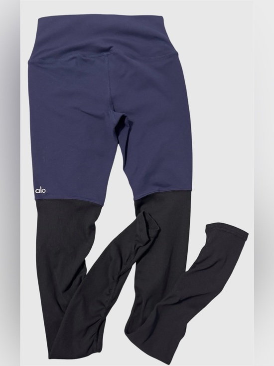 ALO Yoga Pants - Alo Yoga Goddess Ribbed Leggings XS Blue Black High Waist Panel Scrunch Hem - XS